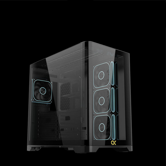 Xigmatek Crystal Storm V2 mid-tower PC case with black tempered glass and 3 RGB fans