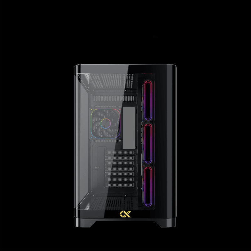 Xigmatek Crystal Storm V2 mid-tower PC case with tinted tempered glass front and RGB lighting