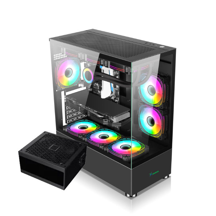 صندوق Xander Jupiter Mid Tower مع 6 مراوح Argb ووحدة إمداد الطاقة 850 واط 80+ برونزي PCIe 5.0 Atx 3.1