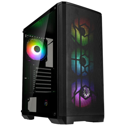 BitFenix Nova Mesh TG Mid Tower Case Tempered Glass Window, 4 FAN RGB Black With 600w PSU 80+