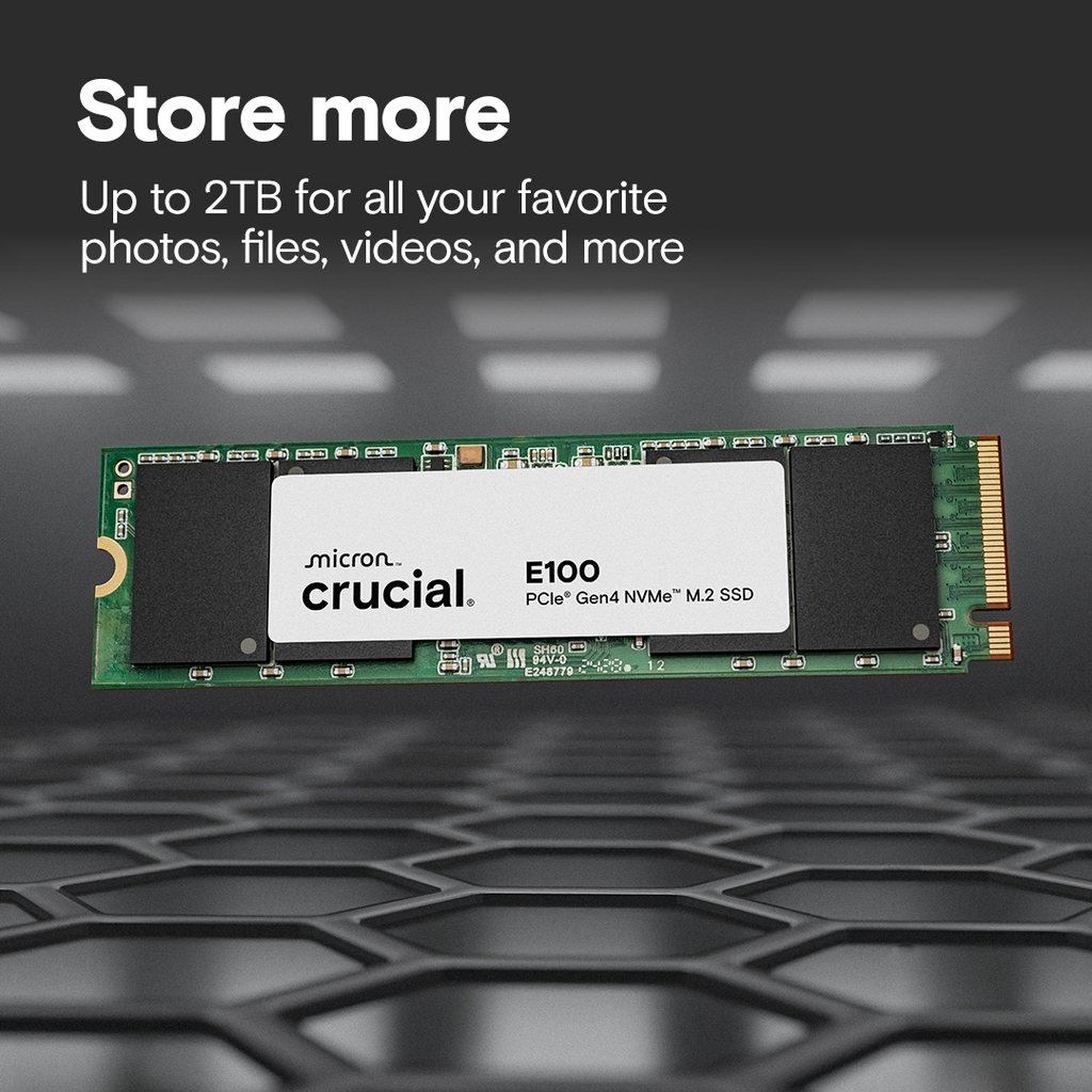 Crucial E100 1TB PCIe Gen4 Read Speeds Up To 5,000MB/s NVMe M.2