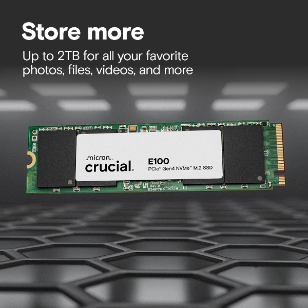 Crucial E100 1TB PCIe Gen4 Read Speeds Up To 5,000MB/s NVMe M.2