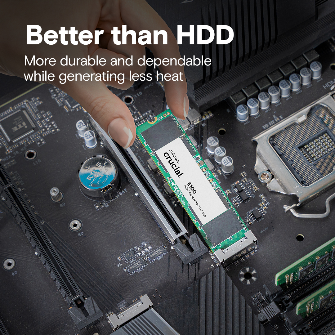 Crucial E100 1TB PCIe Gen4 Read Speeds Up To 5,000MB/s NVMe M.2