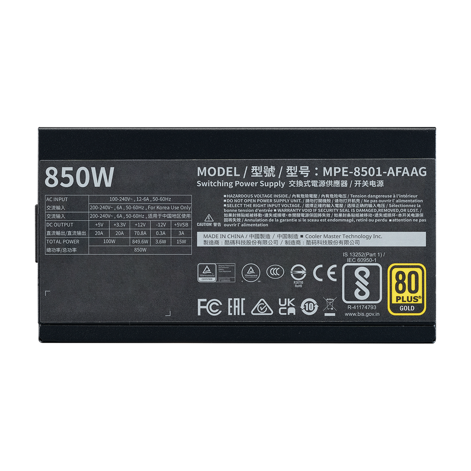 POWER SUPLY/COOLER MASTER/MWE Gold 850
 V3 ATX3.1 w/EU cord
