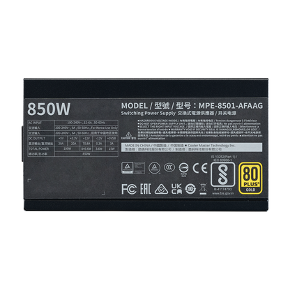  POWER SUPLY/COOLER MASTER/MWE Gold 850
 V3 ATX3.1 w/EU cord