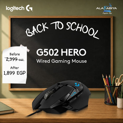 Logitech G502 HERO black wired gaming mouse with RGB side lights