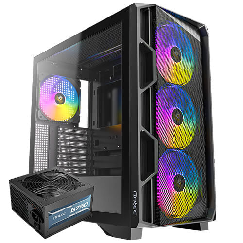 ANTEC AX1000 ARGB Lite Mid-Tower Case with 4×140mm ARGB Fans + Antec Atom B750 80+ Bronze PSU
