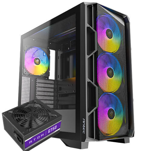 ANTEC AX1000 ARGB Lite Mid-Tower Case with 4×140mm ARGB Fans + Antec Atom G750 80+ GOLD PSU
