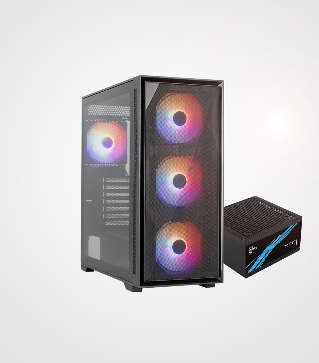 Aerocool Geoflow Black 4 Argb Fans Mid Tower Case With Psu LUXPRO 750W 80+ Bronze