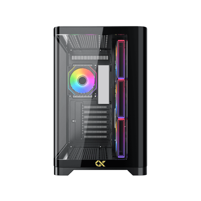 Computer case with RGB lighting on a white background