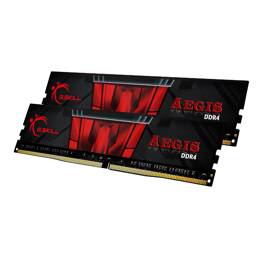 Two G.Skill Aegis DDR4 memory sticks on a white background