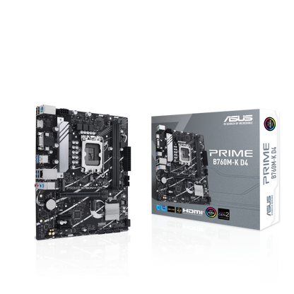 ASUS PRIME B760M-K D4 LGA 1700 motherboard with retail box bundle