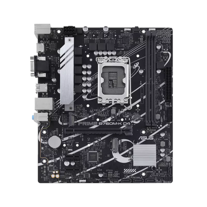 ASUS PRIME B760M-K D4 LGA 1700 motherboard with memory slots and power connectors
