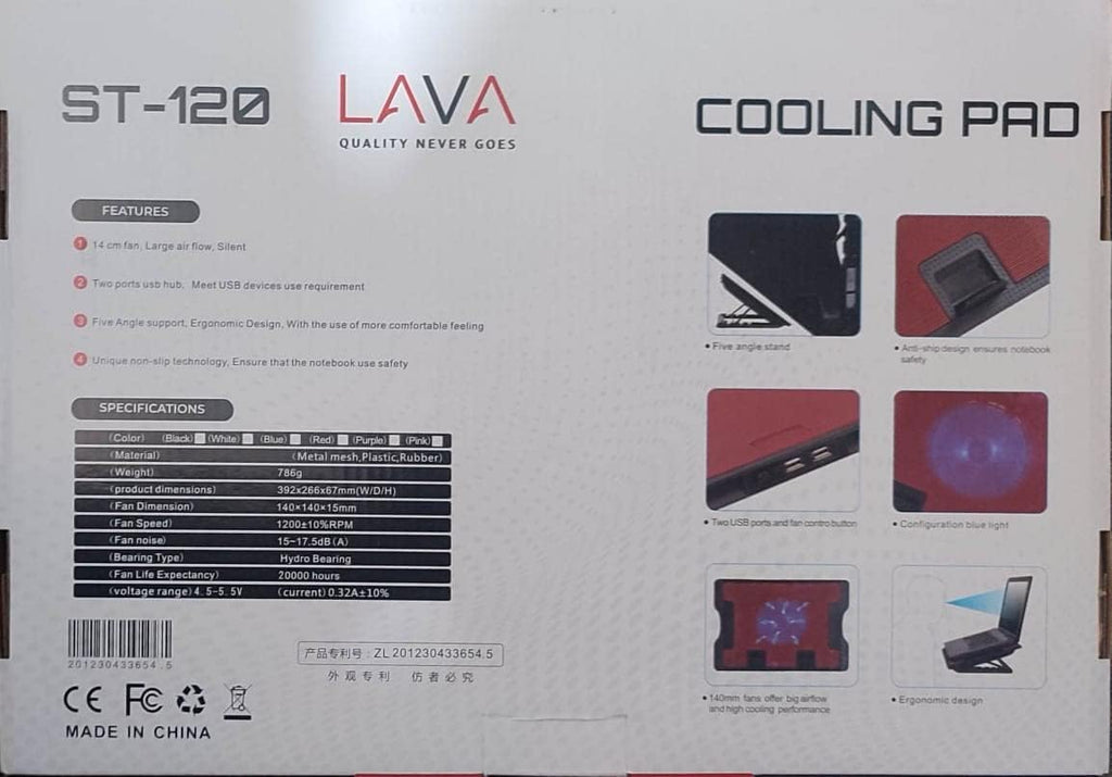 Lava ST-120 Laptop Cooling Pad With Big Fan & Blue Led Lights