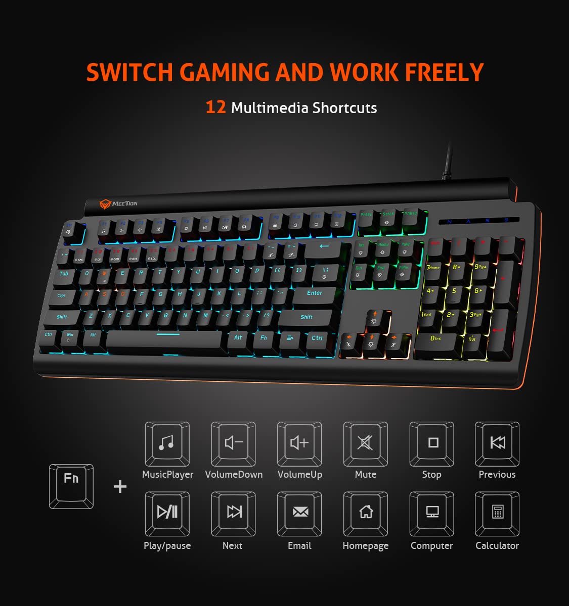 MEETION MT MK600 Wired Mechanical red switch Gaming Keyboard