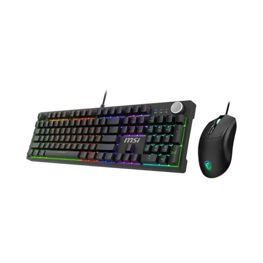 Wired gaming keyboard with RGB keys and mouse, black MSI logo