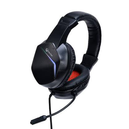 Meetion HP022 backlit gaming headphones, black with red-lit ear pad and blue side light