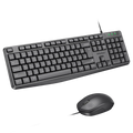 A black wired computer keyboard and matching computer mouse set, shown on a plain white background. The keyboard has a visible 'Mention' brand logo on the spacebar area.