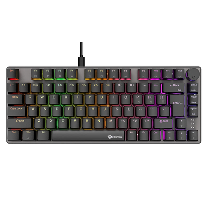 75% wired mechanical keyboard with RGB backlit keys and cable, dark keycaps.