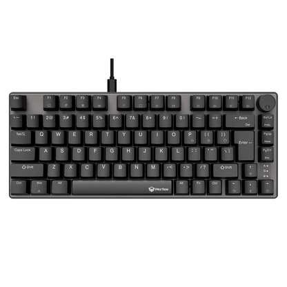 75% wired mechanical keyboard with dark keycaps and cable, English layout legends.