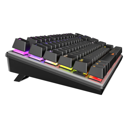 RGB wired mechanical keyboard with raised keys and glowing strip accents