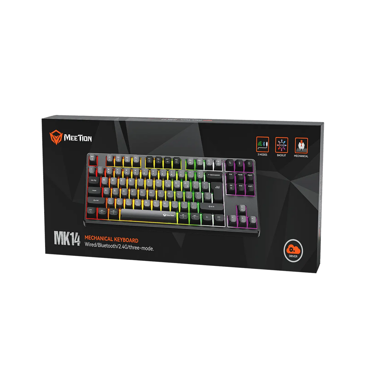 RGB TKL mechanical keyboard retail box showing multi-color backlit keys