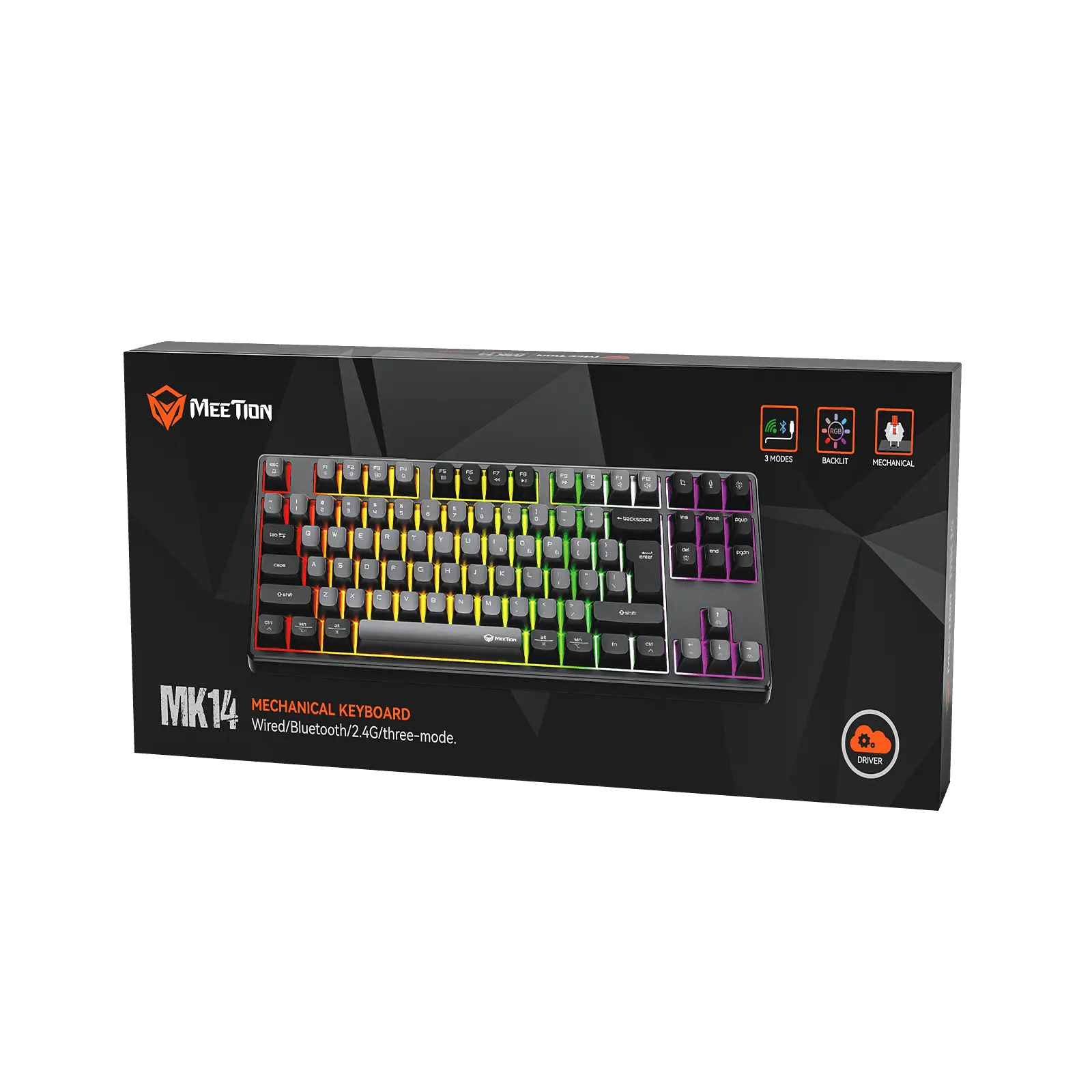 Meetion MK14 TKL RGB Hot Swappable 3 Mode Rechargeable Wireless And Bluetooth AR/EN Mechanical Keyboard