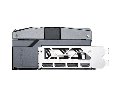 SUPRIM graphics card rear I/O panel with multiple ports and silver metal shroud