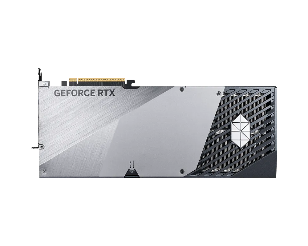 GeForce RTX SUPRIM graphics card side with textured metal shroud and vented panel
