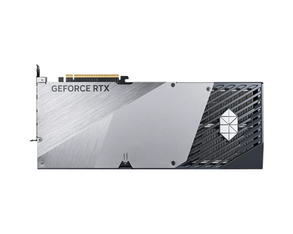 GeForce RTX SUPRIM graphics card side with textured metal shroud and vented panel