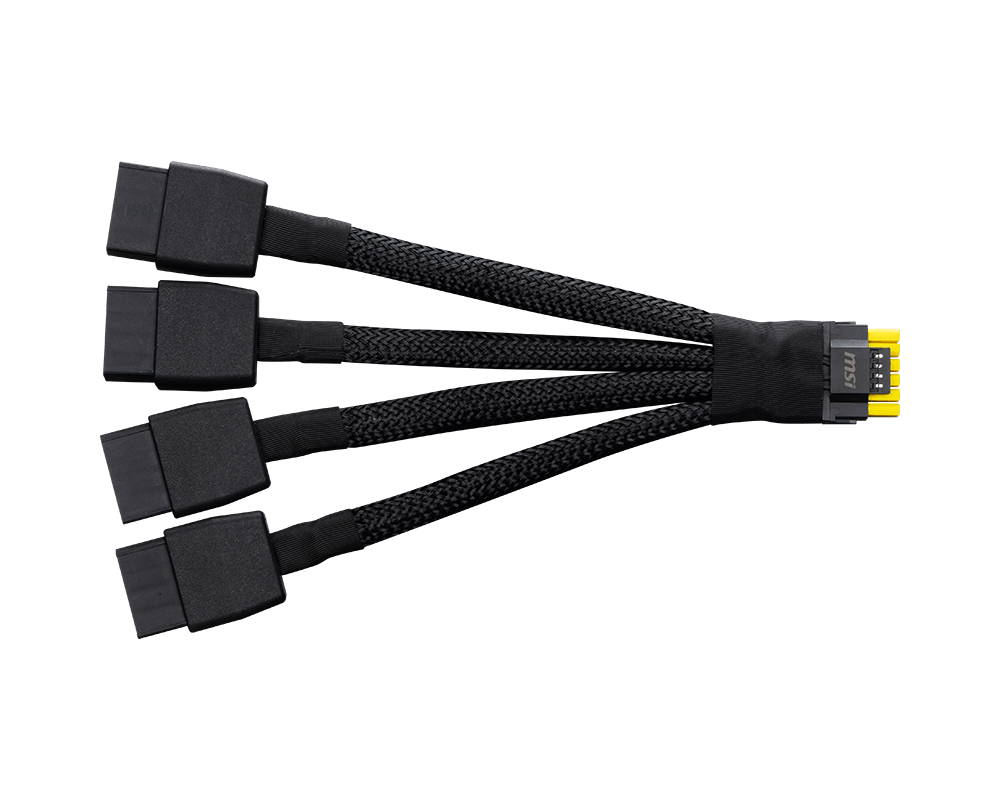 Graphics card power cables with 4-pin connectors, black housings and yellow latch