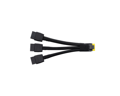 Graphics card power connectors, three black plug ends with yellow contacts