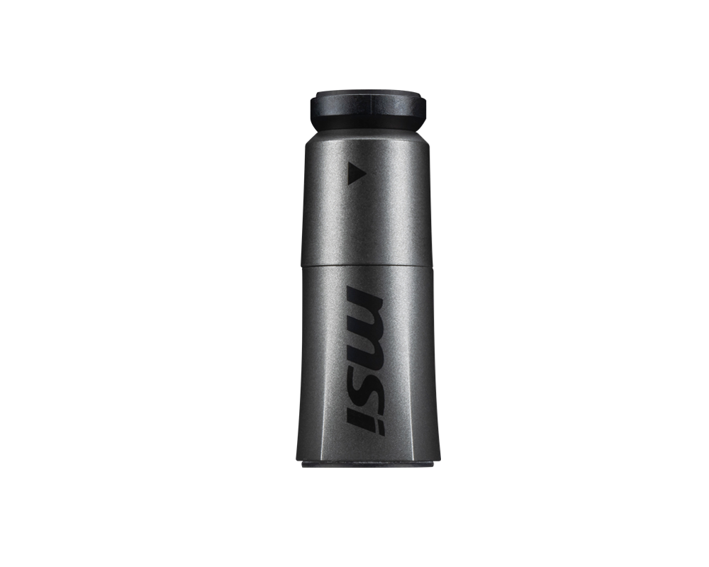 MSI cylindrical heatsink component with brushed metal finish and dark logo.