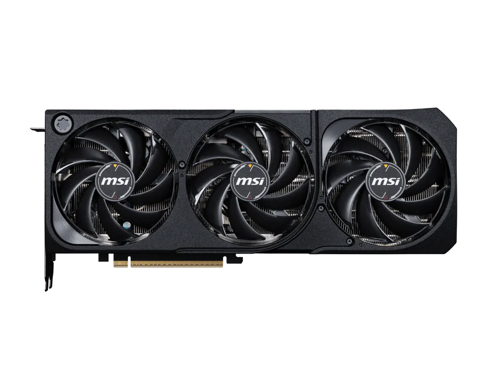 MSI graphics card with three black cooling fans and curved blade design.