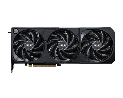 MSI graphics card with three black cooling fans and curved blade design.