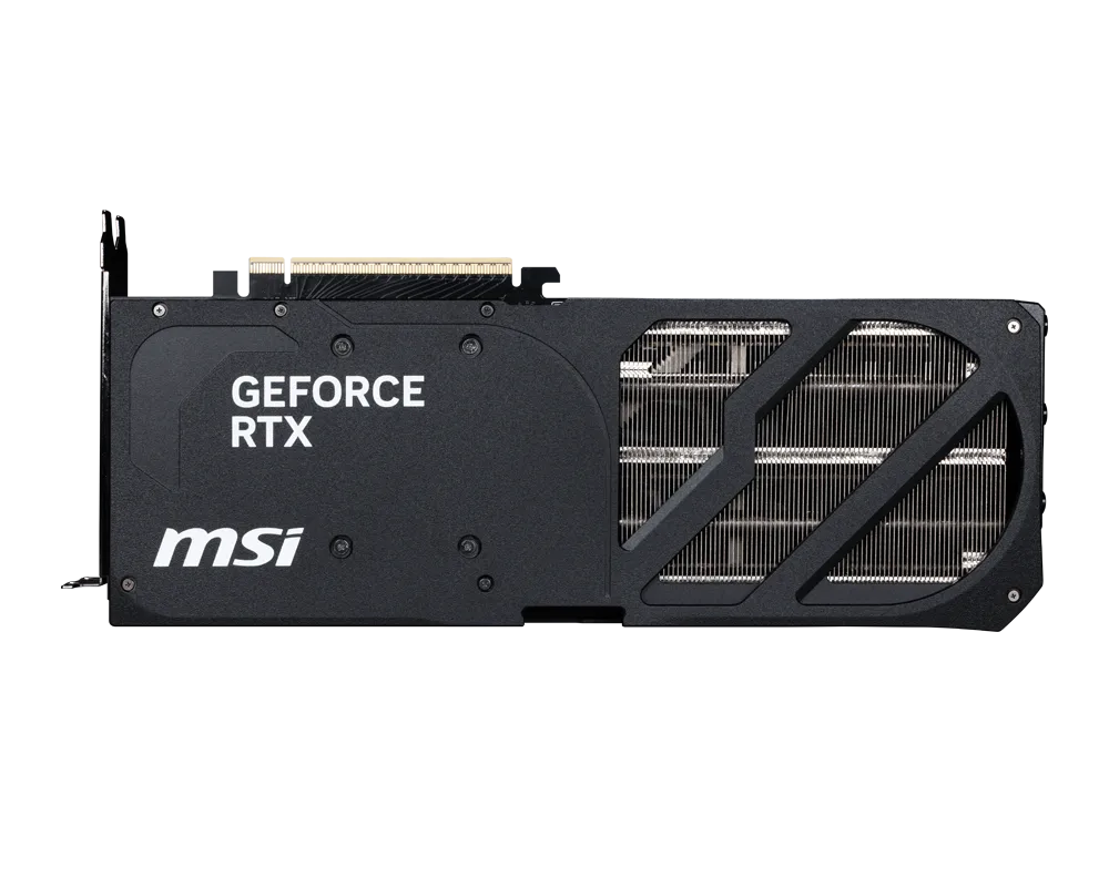 MSI GeForce RTX graphics card with large heatsink and twin fan shroud cutouts.