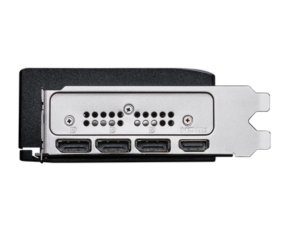 Graphics card rear I/O panel with HDMI ports and grouped display connectors.