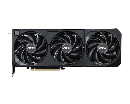 Black triple-fan graphics card with MSI fan logos and vented frame