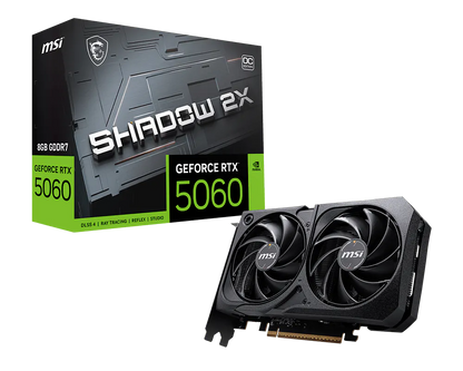MSI GeForce RTX 5060 graphics card with packaging on a white background