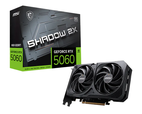 MSI GeForce RTX 5060 graphics card with packaging on a white background