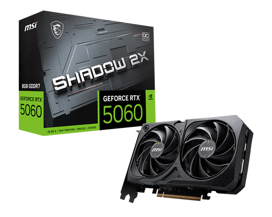 MSI GeForce RTX 5060 graphics card with packaging on a white background