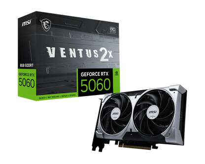 MSI GeForce RTX 5060 graphics card with Ventus 2x packaging on a white background