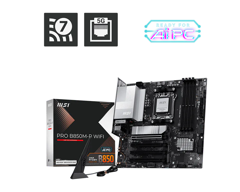 MSI PRO B850M-P WIFI AM5 DDR5 PCIe 5.0 Wi-Fi 7 Motherboard