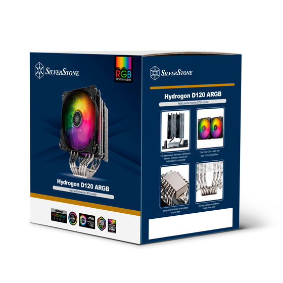 silverstone Hydrogon D120 ARGB Dual tower CPU cooler with 6 heat-pipes and dual 120mm ARGB fans