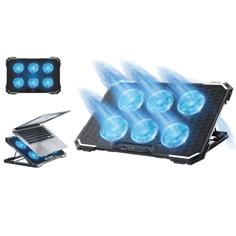 مبرد ICE-06N لأجهزة الكمبيوتر المحمولة حتى 17 بوصة مزود بـ 6 مراوح من st-standard - أسود 