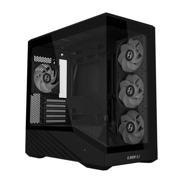 Black mini mid-tower gaming case with three gray intake fans and mesh side panel