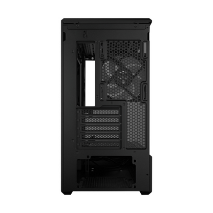 Black mini mid-tower gaming case with vented front panel and open interior layout