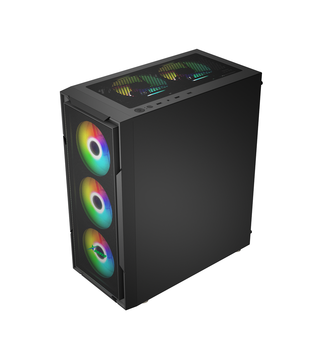 صندوق Xander Hulk Black 4 مراوح ARGB متوسطة الحجم مع وحدة تزويد الطاقة 600 واط 80+ أبيض