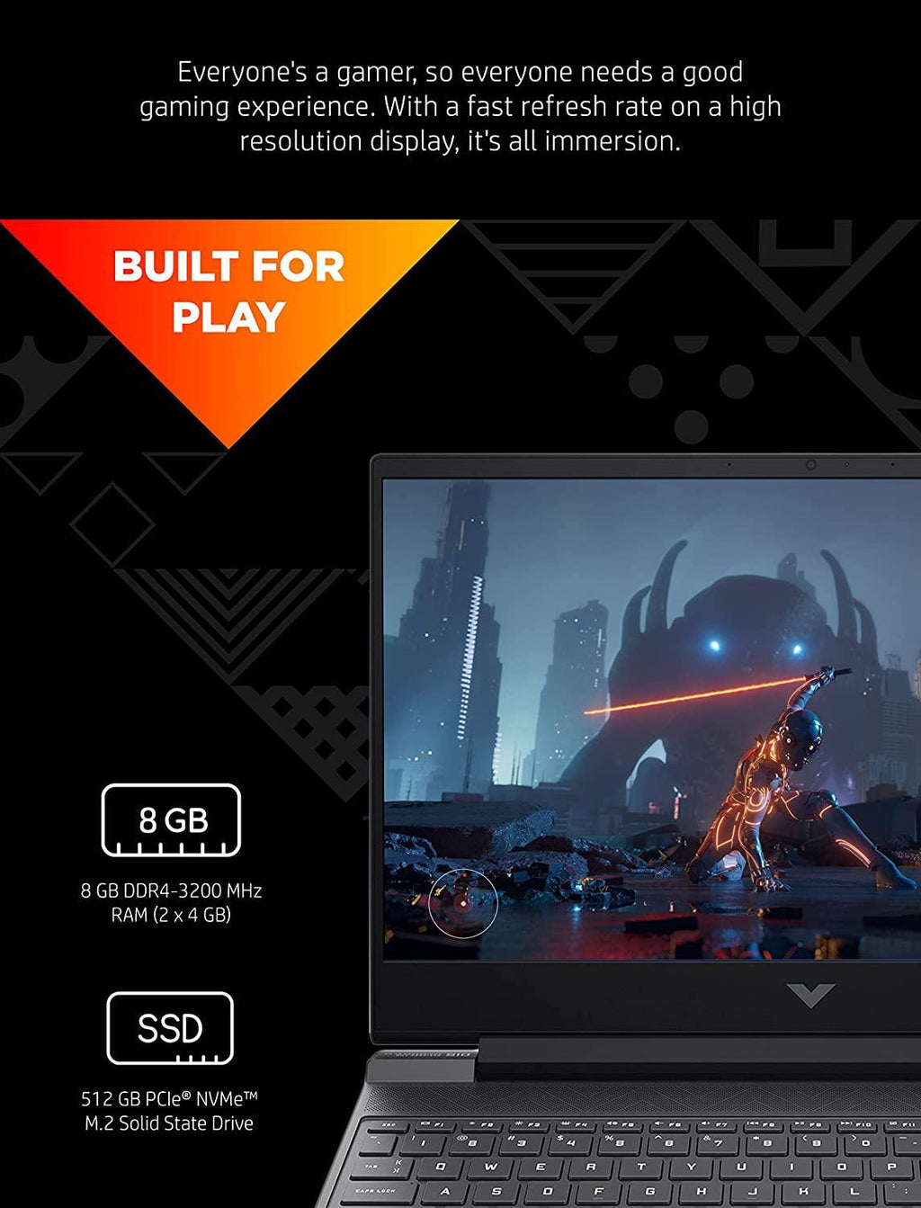 HP Victus 15 Gaming Laptop, NVIDIA GeForce RTX 3050, 12th Gen Intel Core i5-12450H , 8 GB RAM, 512 GB SSD, Full HD Display