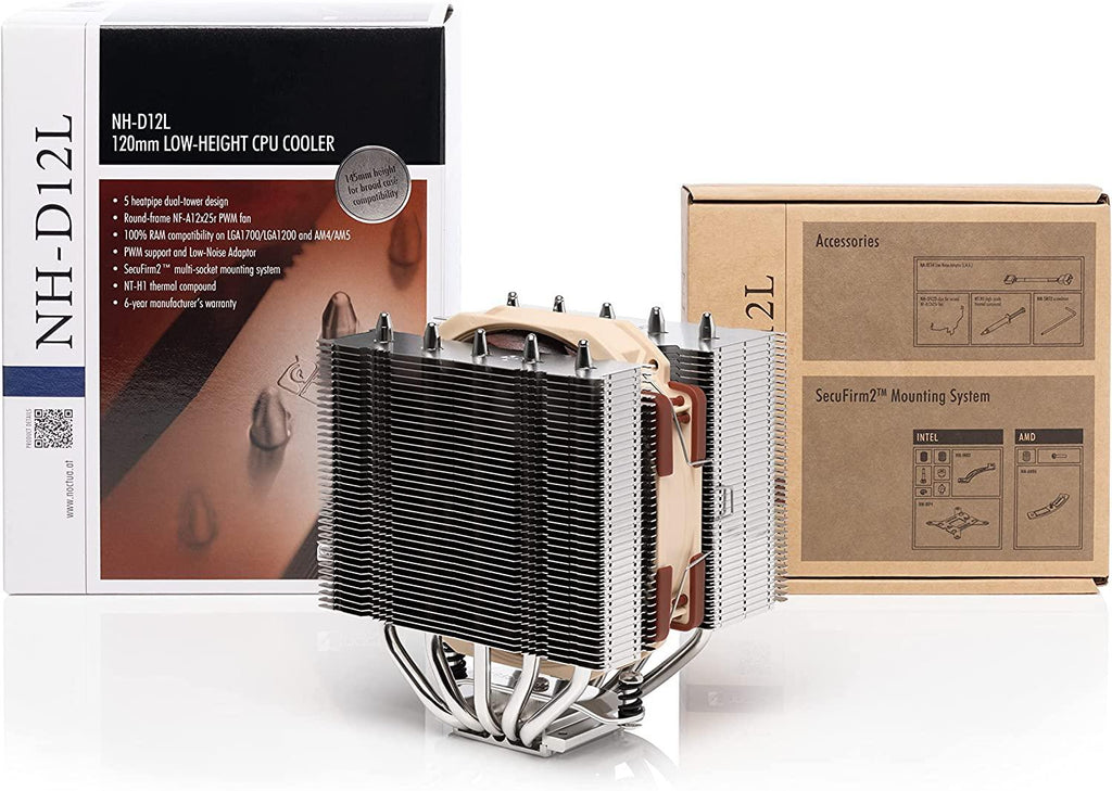 Noctua NH-D12L Low-Height Dual-Tower CPU Cooler (120mm, Brown)
